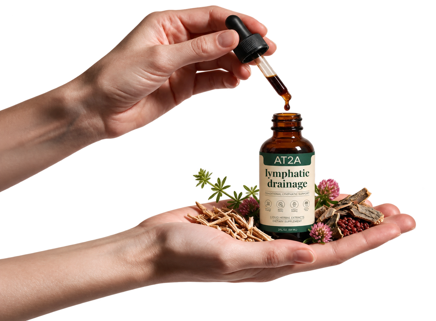 Dropper over AT2A bottle with herbs